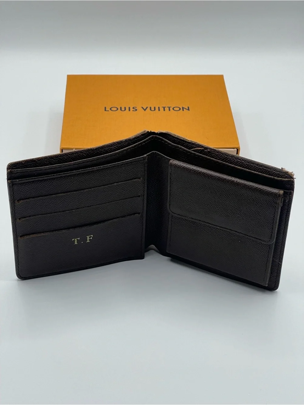 Louis Vuitton Damier Ebene Men’s Marco Bifold Wallet Hot Stamped Used LV